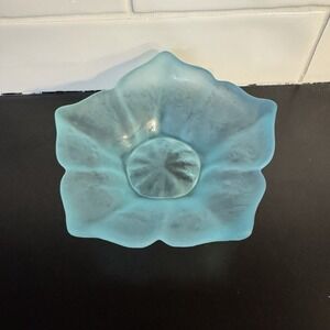 Frosted Blue Viking Art Glass 6" Wide‎ Bowl Dish MCM Satin Glass